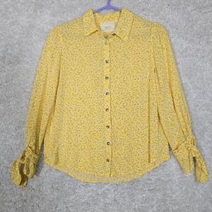 Maeve Womens Yellow Button Front Blouse Size 6 Tie Cuff‎ Boho Cottagecore